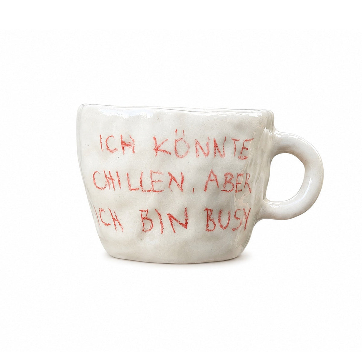 Tasse mit Schrift | handgemachte Keramiktasse | Steinzeug