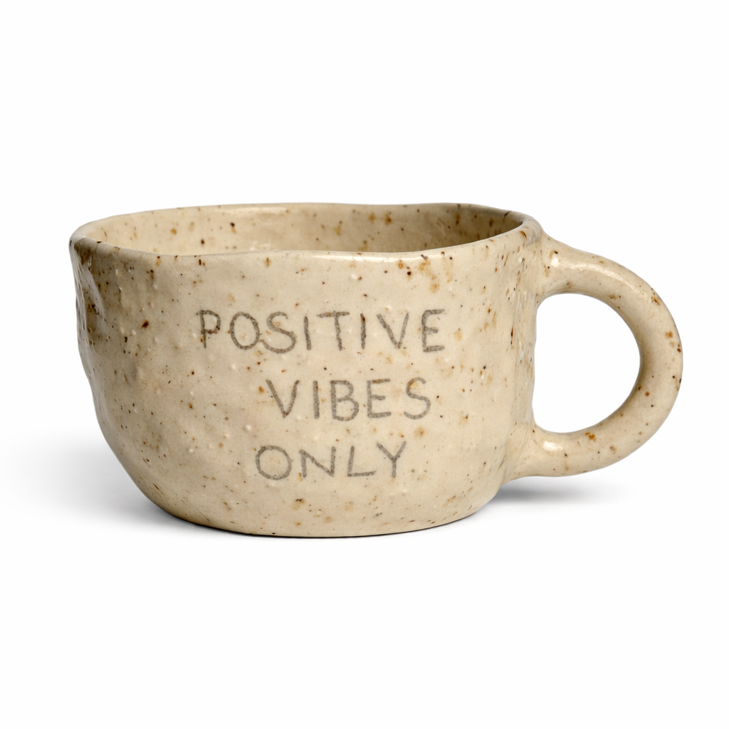 Positive Vibes Only | handgemachte Keramiktasse mit Außenschrift | Steinzeug | B WARE
